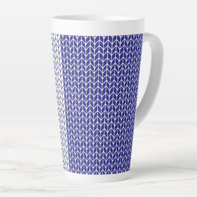 Latte Caneca de malha azul e branca para café com leite  (Ângulo direito)