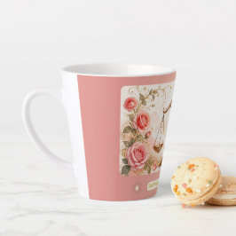 Latte Caneca Pequena de Café com Rosas em Art Nouveau Li