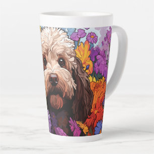Latte Cartoon Cockapoo em uma caneca de café no jardim