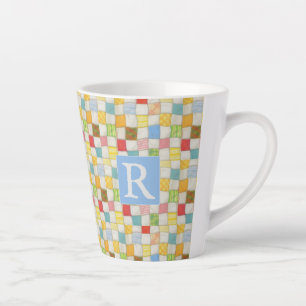Latte CRAZY QUILT Caneca de Café + Texto / Azul