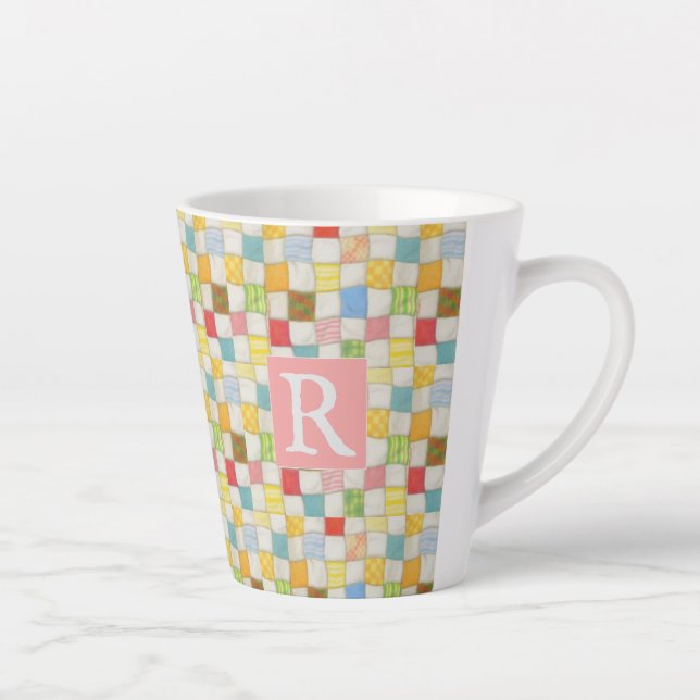 Latte CRAZY QUILT Caneca de Café + Texto / Rosa (Direita)
