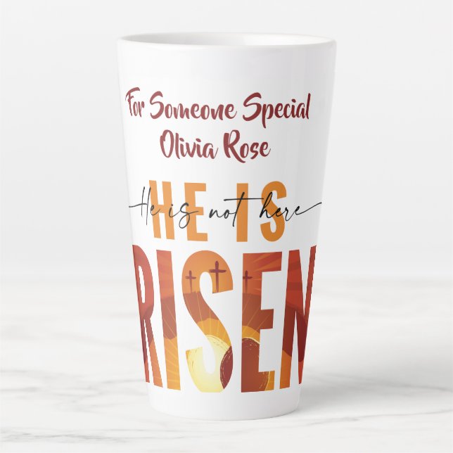 Latte Ele Ressuscitou Caneca de Café Personalizada com I (Frente)