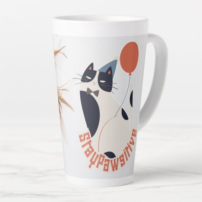 Latte Elegante Caneca Alta de Café com Gato Smoking Fica (Ângulo direito)