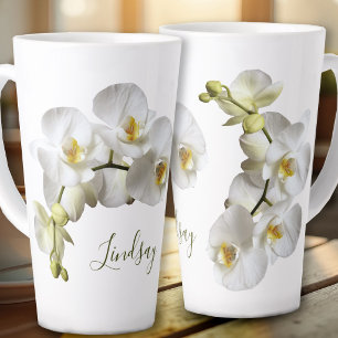 Latte Modelo de nome de orquídeas brancas Caneca de café
