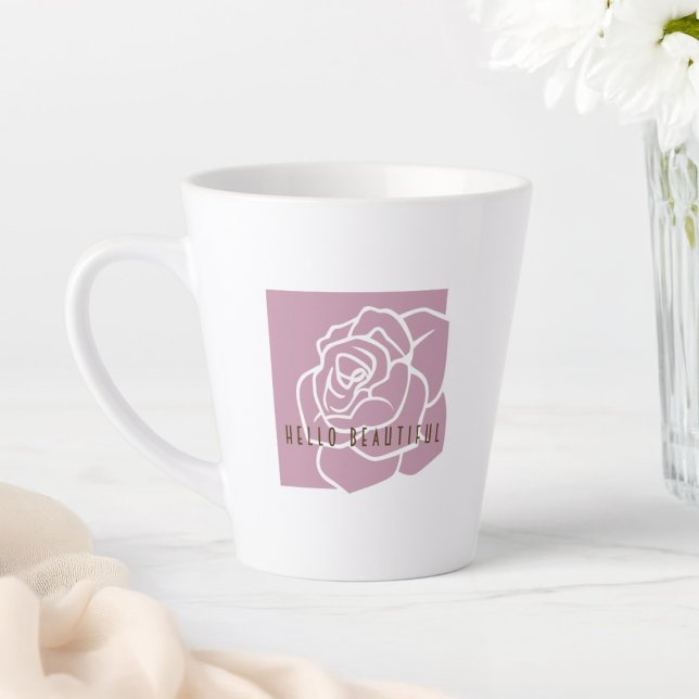 Latte Olá Belo - Caneca de Café com Rosa Pink Chic Moder (Criador carregado)