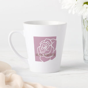 Latte Olá Linda - Caneca de Café com Rosa Pink Chic Mode