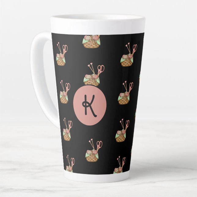 Latte Padrão de Cesta de Tricô Caneca de Café com Letra  (Ângulo esquerdo)