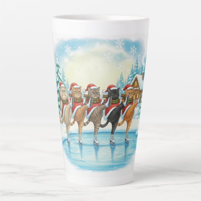 Latte Patinadores de Gatos de Natal, Caneca de Café (Frente)