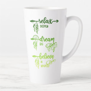 Latte Relaxar, Sonhar, Acreditar, Caneca de Café Boho co