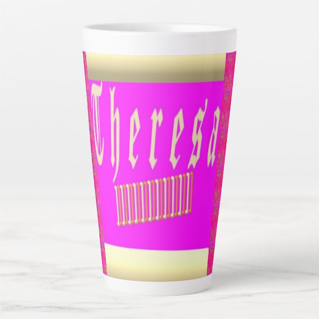 Latte Theresa design chocante, caneca de café rosa e our (Frente)