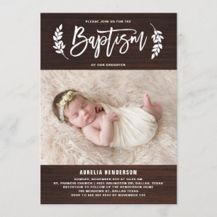 Laurel Wreath Rustic Wood Foto Baptism Convite