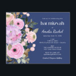 Lavanda Azul Floral Aquarela Bat Mitzvah<br><div class="desc">Lavanda de orçamento cor-de-rosa-d-água florante Bat Mitzvah Convite em um Plano de Fundo Azul</div>