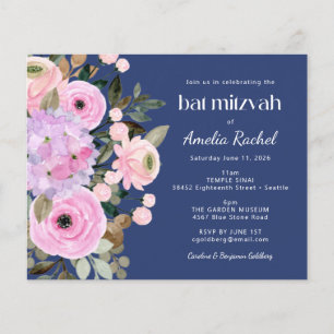 Lavanda Azul Floral Aquarela Bat Mitzvah