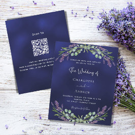 Lavanda azul QR RSVP convite de casamento de orçam