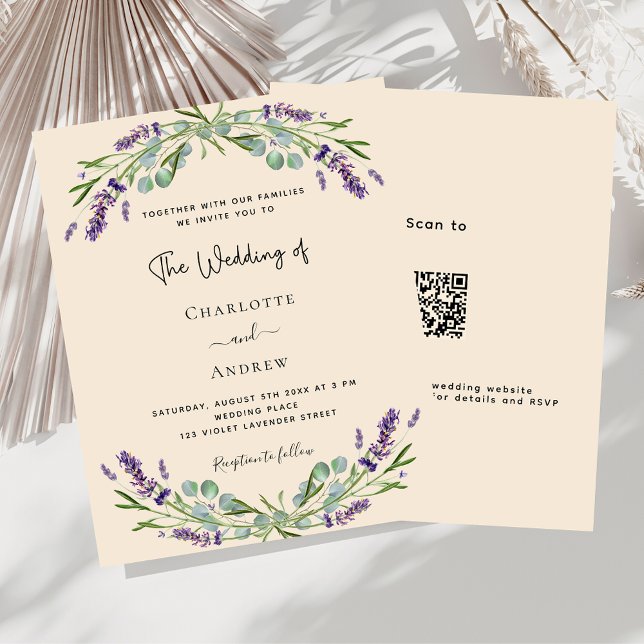 Lavanda bege QR RSVP convite de casamento de orçam (Criador carregado)