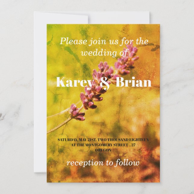 Lavanda, Cartão Floral Romântico de Casamento (Frente)