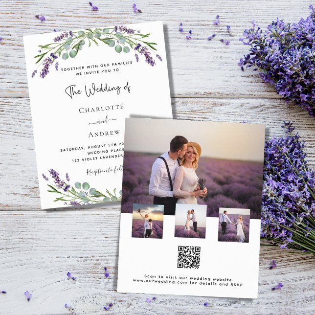 Lavanda colagem de fotos casamento QR RSVP orçamen (Criador carregado)