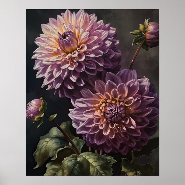 Lavanda Dahlia Flowers Art Impressão Poster (Frente)