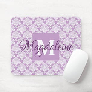 Lavanda Damask Mouse Pad com Monograma e Nome