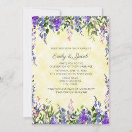 Lavanda de aquarela no Convite de casamento amarel