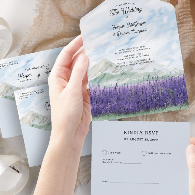 Lavanda de Casamento de Montanha Cobra d'água (All in One Wedding Invitation and RSVP from my Mountain Lavender Wedding Collection
)