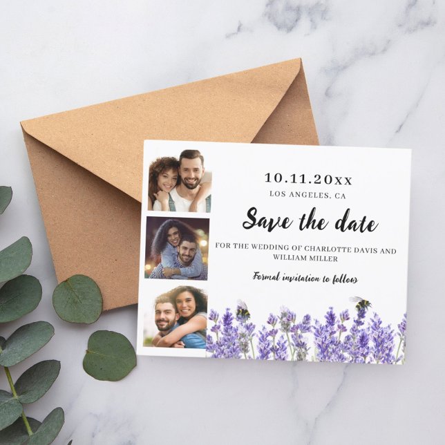 Lavanda de fotos florais casamento Salve o cartão  (Criador carregado)