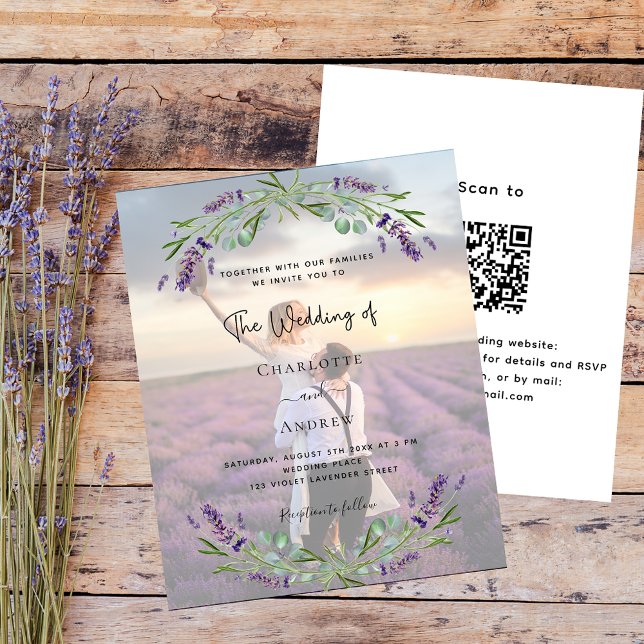 Lavanda de fotos florais QR RSVP orçamento casamen (Criador carregado)