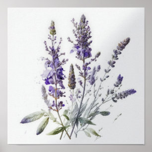 Lavanda de Impressão de Flores Roxas
