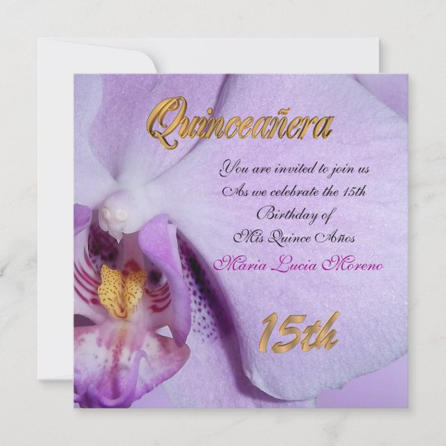 Lavanda de orquídea de convite para quinceanearia (Frente)
