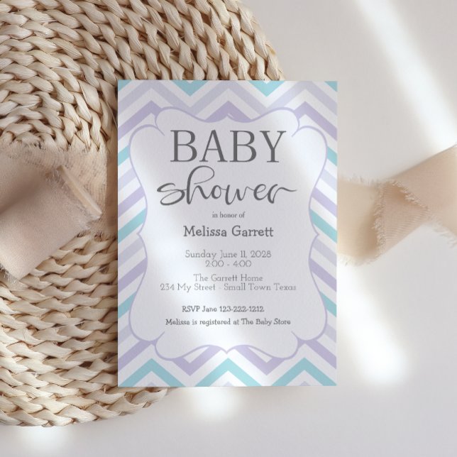 Lavanda de Pastel e Aqua Zig Convite para Bebê (Criador carregado)
