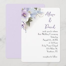 Lavanda e Convite de casamento Floral Azul