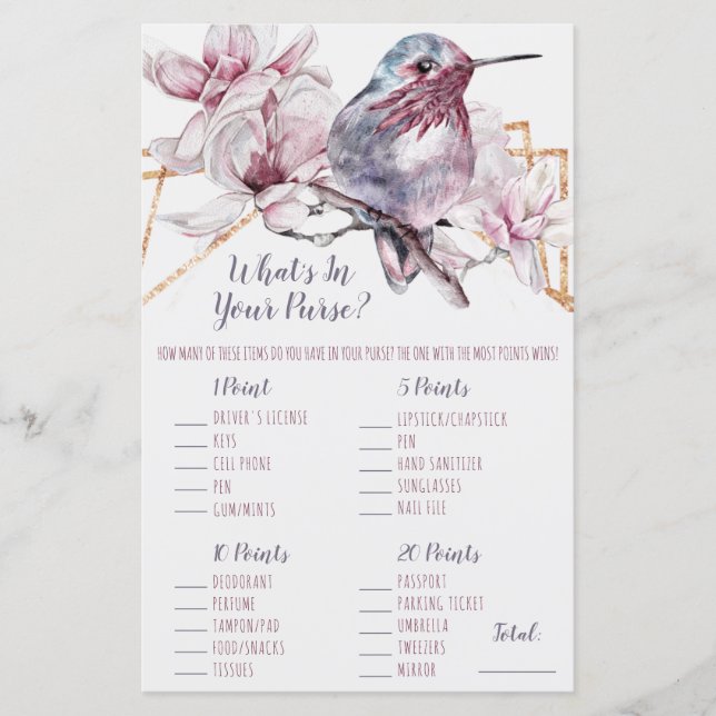 Lavanda e Dourado Hummingbird O que há na sua bols (Frente)