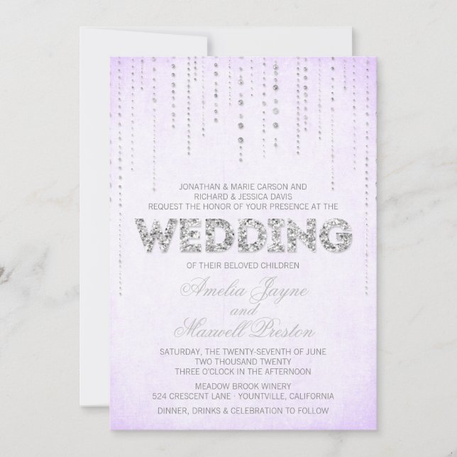 Lavanda e Silver Glitter - Convite de Casamento (Frente)