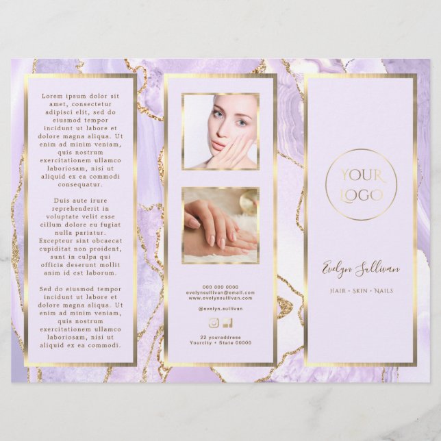 Lavanda Elegante e Folheto de Agato Dourado (Frente)