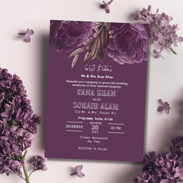 Lavanda Floral Nikah Convite Islâmico para Casamen (Criador carregado)