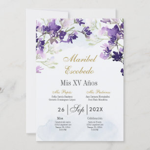 Lavanda floral Quinceanera convite