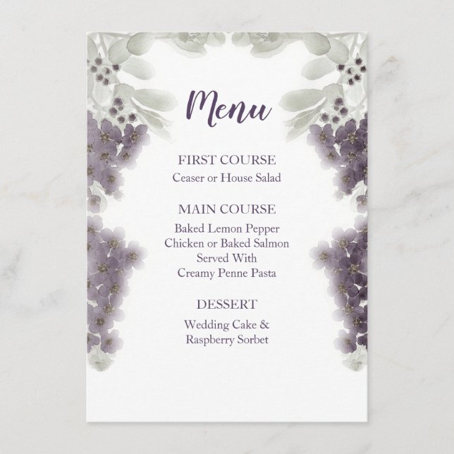 Lavanda Floral Watercolor Menu Weding (Frente)