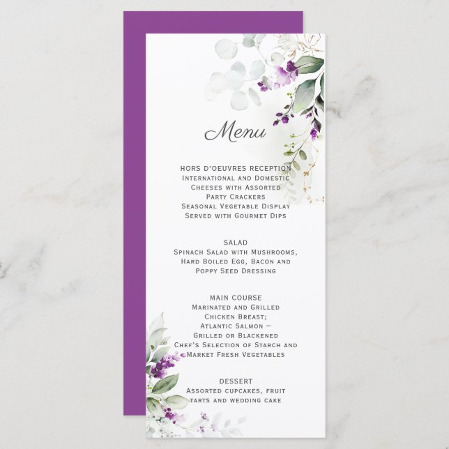 Lavanda Floral Wedding Menu (Frente/Verso)
