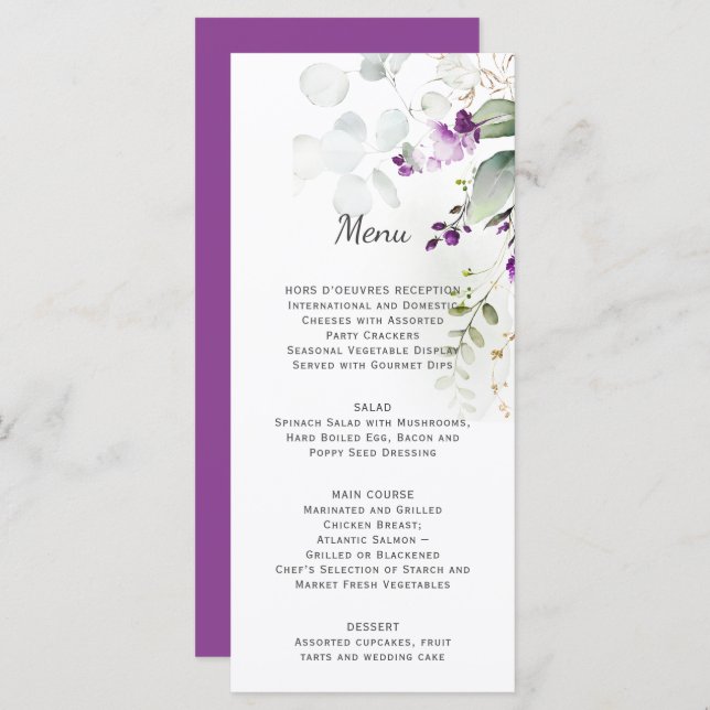 Lavanda Floral Weding Menu Roxo (Frente/Verso)