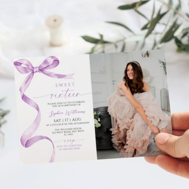Lavanda Foto do Arco Doce 16 Convite de Aniversári (Criador carregado)