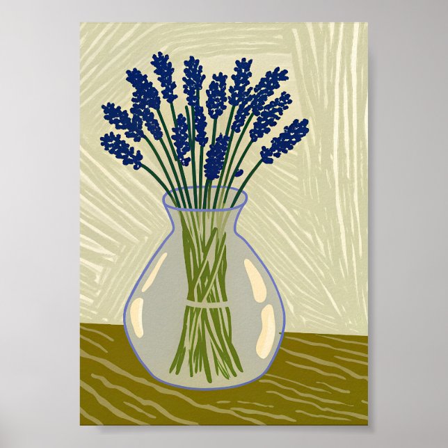 Lavanda Fresca em Vaso de Vidro Impressão de Arte  (Frente)