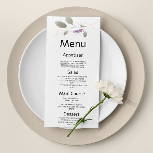 Lavanda hortelã dourado aquarela floral Menu Casam