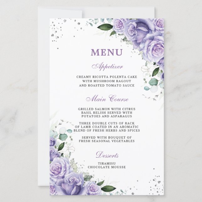 Lavanda Lilás Roxo Menu Bridal Floral de Casamento (Frente)