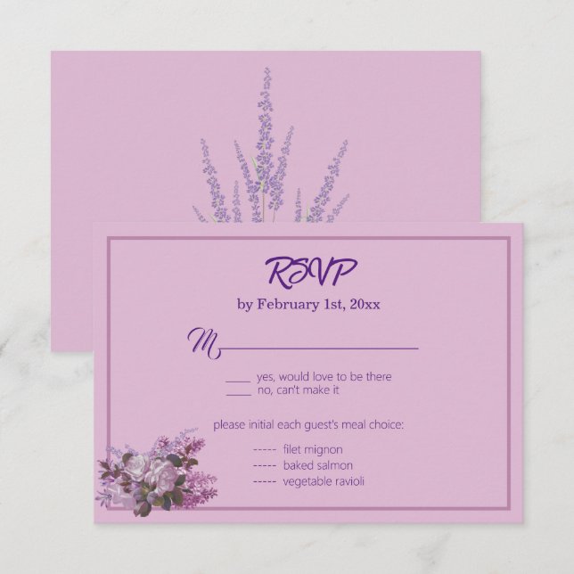 Lavanda,Lilases, Rosas, Cartão RSVP de Casamento (Frente/Verso)