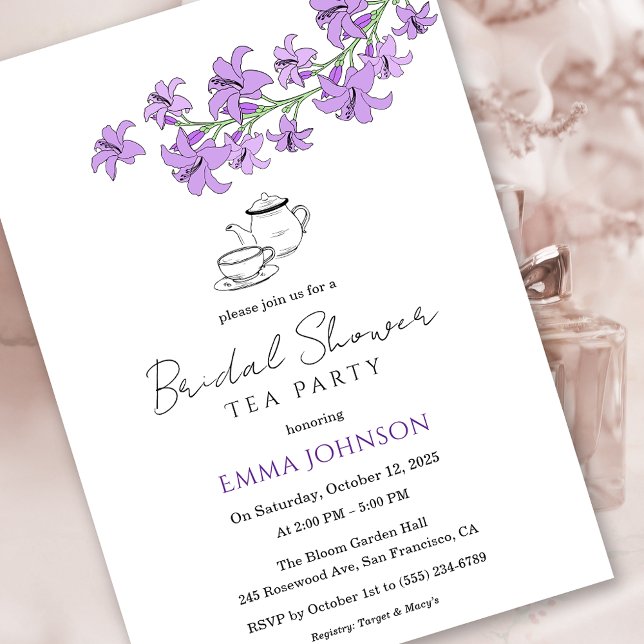 Lavanda Lily Bridal Tea Party Convite para Chá (Lavender Lily Bridal Tea Party Shower Invitation)