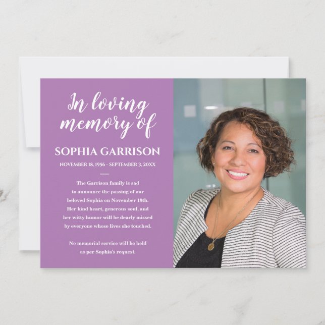 Lavanda No Anúncio De Morte De Foto De Memória De  (Frente)