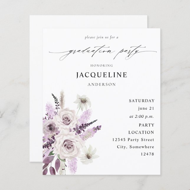 Lavanda Orçamental Festa de formatura Floral Roxa (Frente/Verso)