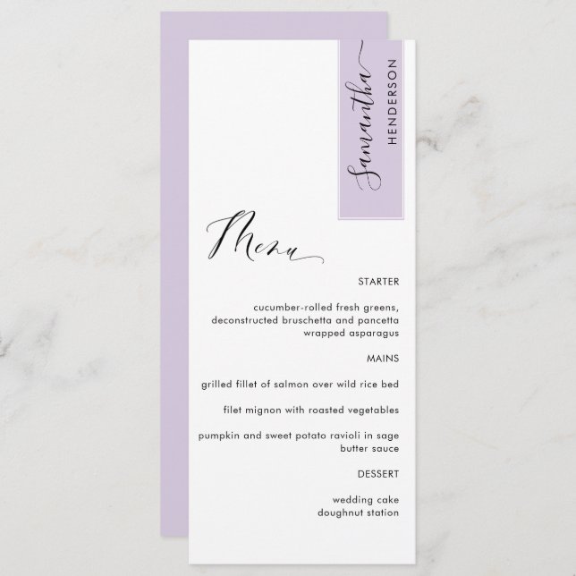 Lavanda Personalizada com o Menu Elegante de Nome  (Frente/Verso)