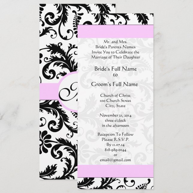 Lavanda Pinkish Damask Swirls Convite De Casamento (Frente/Verso)