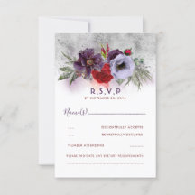 Lavanda Plum e Burgundy Floral Wedding RSVP